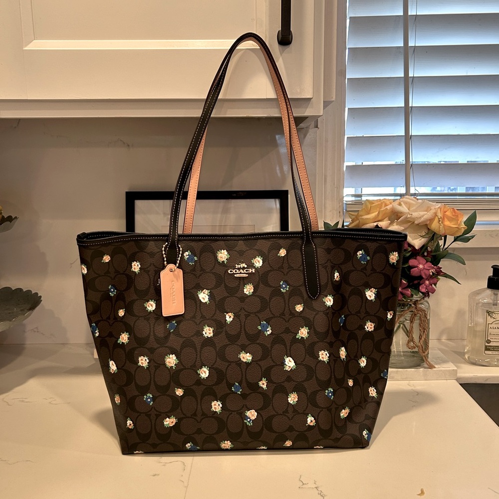 Coach Dark Brown Floral Tote